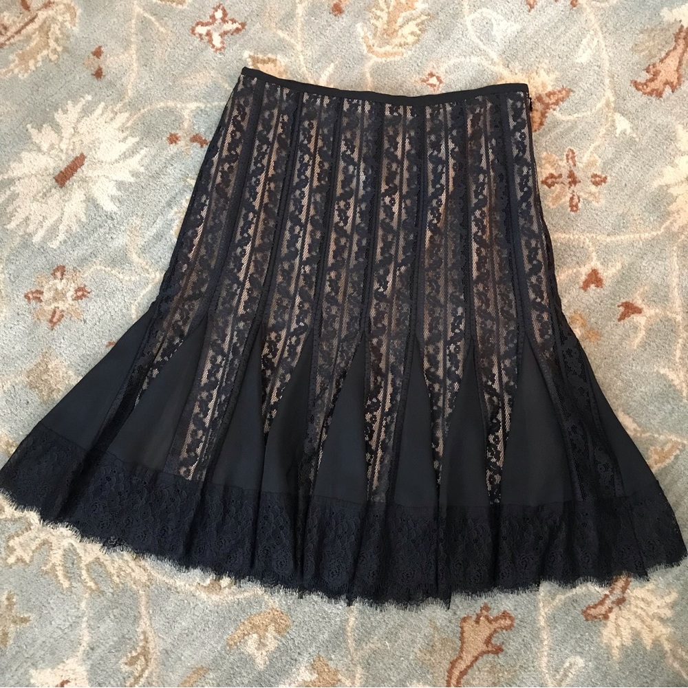 Ann Taylor loft skirt black lace over tan